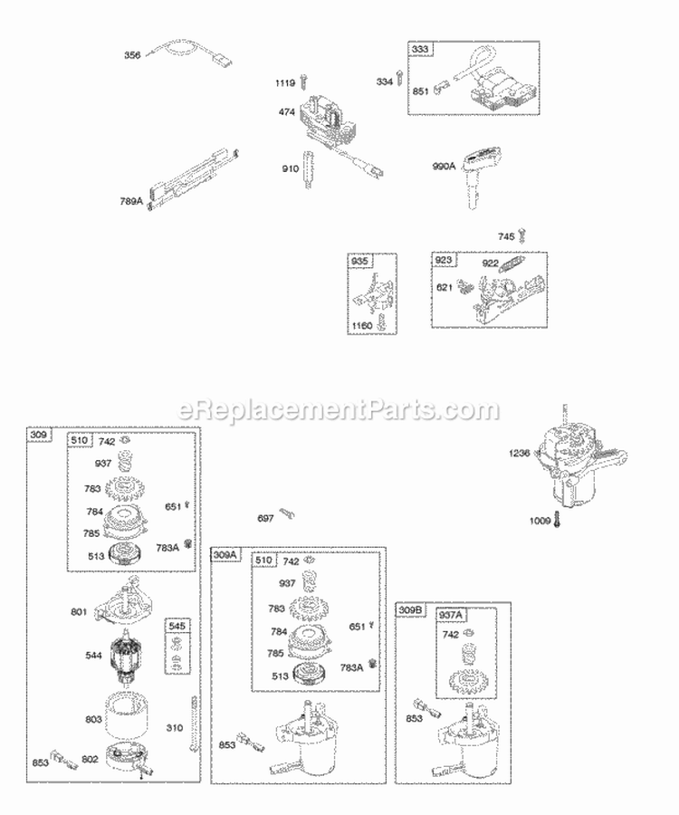 Alternator Electric Starter Electrical Flywheel Brake Ignition Diagram and Parts List for  Briggs and Stratton Engine